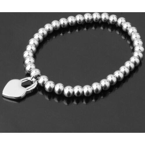 New Hot Sell Womens Silver Stainless Steel Beads Ball Bracelet Gift for Girlfriend 6mm7.87"