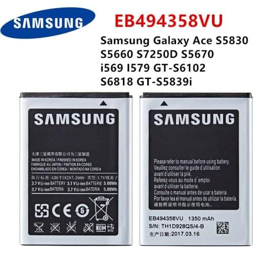 SAMSUNG Orginal EB494358VU 1350mAh Battery For Samsung Galaxy Ace S5830 S5660 S7250D S5670 i569 I579 GT-S6102 S6818 GT-S5839i