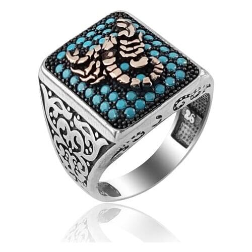 Original English 925 Silver Turqouise Traditional Ring for Men Scorpion Luxury Fine Jewellery Statement Feel Gift Man Accessories