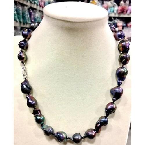 Natural 12x18mm black baroque Black keshi reborn pearl Necklace 18