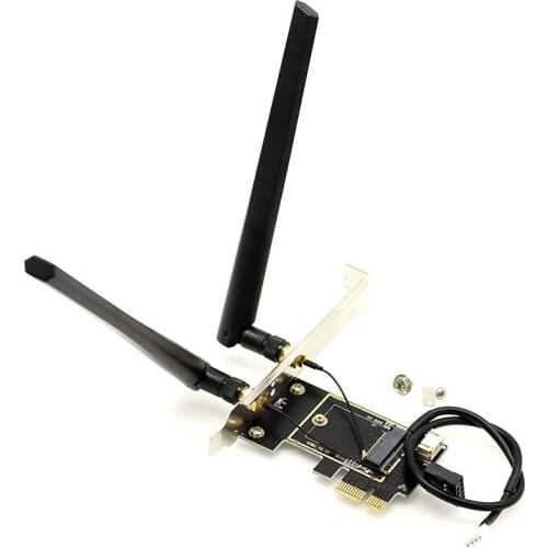 M.2 NGFF Wireless Card to PCIe Adapter Desktop WLAN Converter with 2X 6DBi Antenna for AX201 AX200 9260 8265 8260