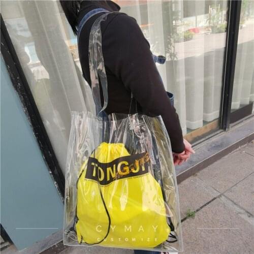 Custom Clear PVC Transparent Bag Women Beach Tote Travel Toiletry Shopping Bags with Own Logo Print 50Pcs