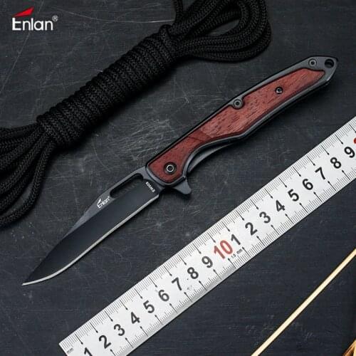 Enlan EW009 8Cr13Mov Blade Wood Handle Folding Knife Camping survival Pocket Knife Utility Tactical Hunting tool EDC Knifes Gift