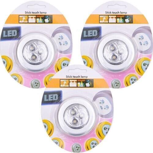 1pc Hot Stick Pat Lamp 3 LED Touch Lamp Ceiling Wall/Cabinet Light LED Night Light Sensor Battery-powered Bedside Emergency Lamp