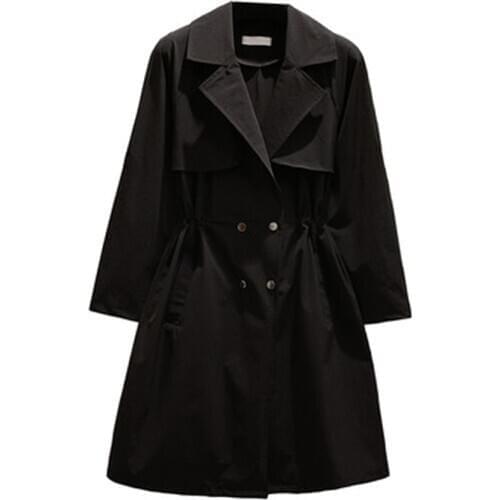 2020 Womens Windbreaker Autumn Thin Coats Drawstring Elegant Female Long Coats Fashion Loose Plus Size Ladies Trench Coat N559