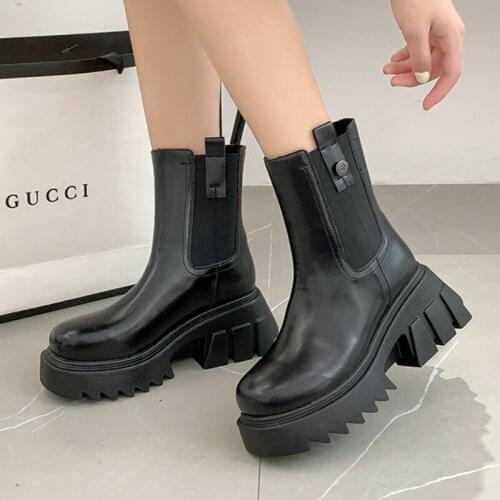 2021 Brand Design Chelsea Boots Women Wedge Platform Shoes Fashion Winter Warm Comfort Chunky High Heels Shoes Women Ankle Boots