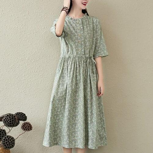 Edible Tree Fungus Korea Style Floral Prairie Chic Sweet Girls Travel Casual Dress Cotton Fashion Women Summer Midi Dress