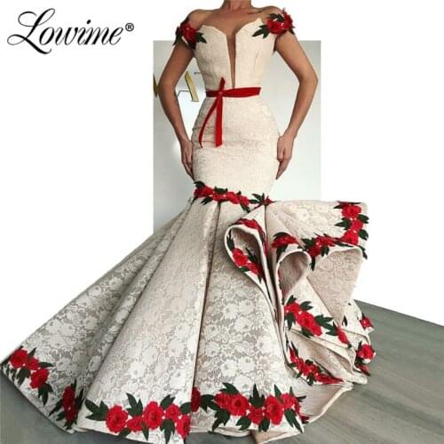 Embroidery Mermaid Evening Dress Formal Gown Vintage Lace Prom Dresses 2019 Custom Turkish Middle East Women Party Dress Vestido