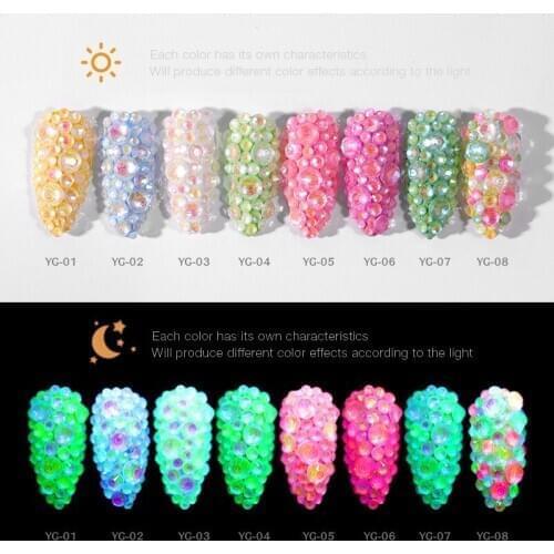 1 Bag Luminous Fluorescent Diamonds Nail Stickers Multi Section Glowing Designs Nail Decoration DIY Manicure Art Tools BE02