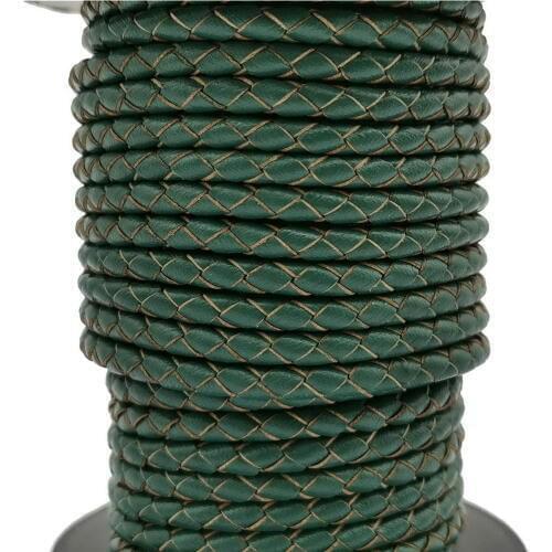 1 Yard 4mm Diameter Round Dark Green Braided Bolo Leather Strap, Braid Leather Cord for Bracelet Making Working for Bolo Ties