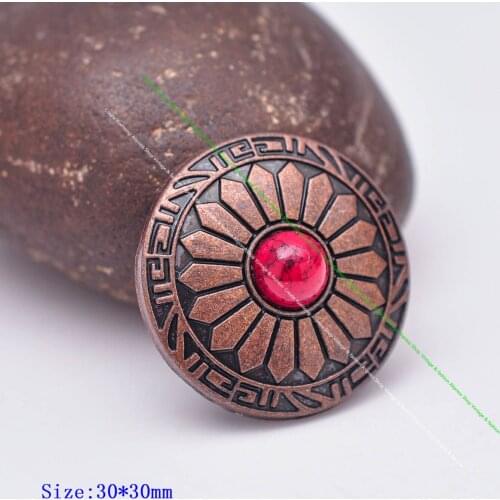 10pcs 30mm Antique Copper Sun Floral Red Turquoise Leathercraft Western Belt Wallet Handcraft Conchos For leather Screwback