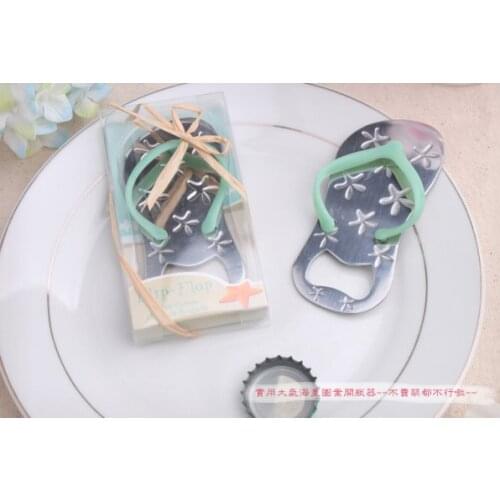10PCS/LOT Beach theme Flip flop wine bottle opener with starfish wedding favor bridal shower guest gift (Blue Color)