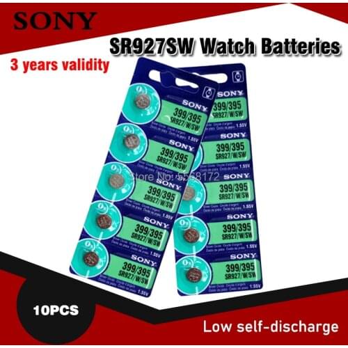 10pcs/lot Sony 100% Original 395 SR927SW 399 SR927W AG7 LR927 1.55V Silver Oxide Watch Battery Watch Battery MADE IN JAPAN