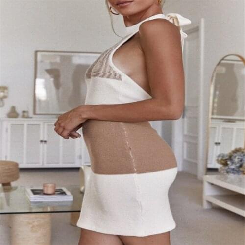 2021 Y2K Women Sexy Halter Neck Bandage Bodycon Dress Summer Knitted Mini Dress Backless Skinny Short Dress Party Club Sundress