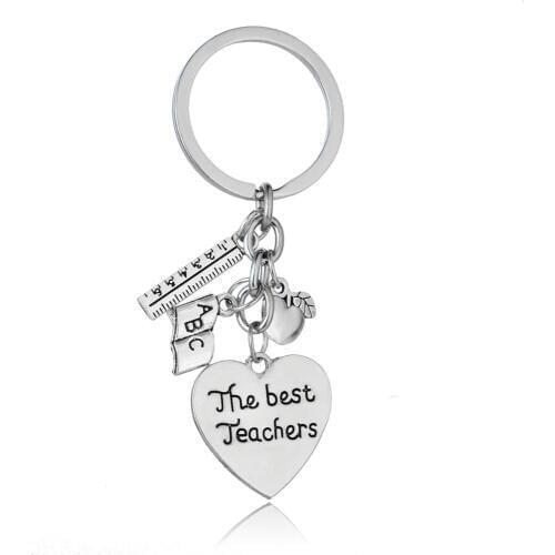 36PC Love Heart Apple Ruler ABC Book Charms Pendant Keyring The Best Teachers Keychain Appreciation Teachers Gifts Jewelry Hot