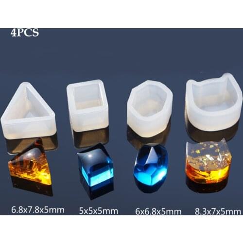 4pc Earrings Resin Crystal Epoxy Mold DIY Pendant Casting Silicone Mould Jewelry Making Mini Cube Kitty Triangle Ear Studs Molds