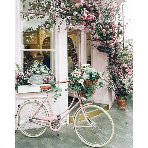 Dpsprue 5D DIY Diamond Mosaic Pink Flowers Bicycle Diamond Embroidery Christmas Gfit Diamond Painting Pictures Needlework Home