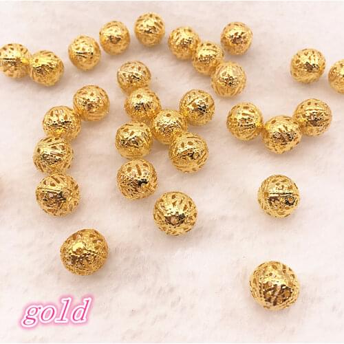 150-30pcs 4/6/8/10mm Hollow Ball Flower Beads Metal Charms Gold Filigree Spacer Beads For Jewelry Making