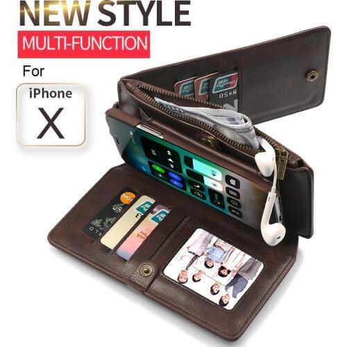 Multifunction Detachable Leather Wallet Case For iPhoneXs Xs Max Phone Bag With Zipper Hoop Card Holder For iPhoneX XR