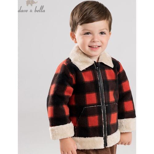 DBA10885 dave bella winter baby boys casual plaid zipper pockets coat children tops fashion infant toddler outerwear