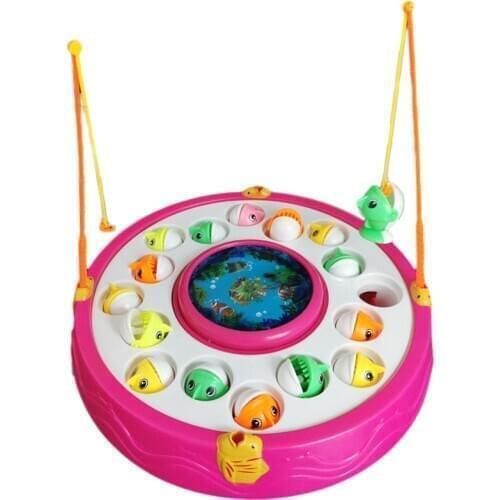 Kids Fishing Toys Electric Rotating Fishing Play Game Musical Fish Plate Set Magnetic Outdoor Sports Toy Children Birthday Gift