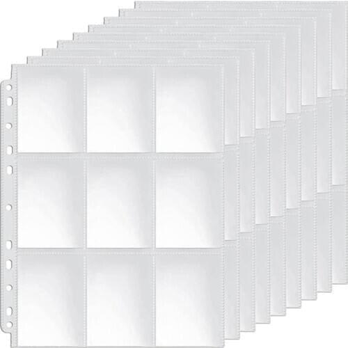 Pockets Double-Sided Trading Card Pages Sleeves 9-Pocket Clear Plastic Game Card Protectors for Fit 3 Ring Binder