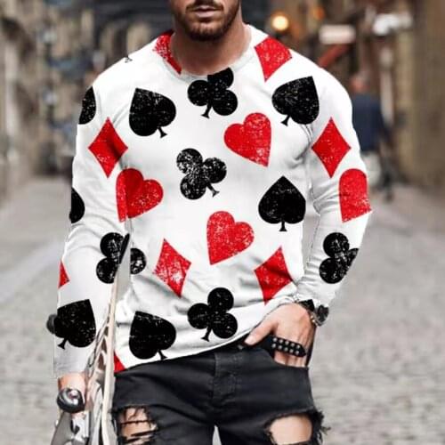 Spring Autumn Mens T-Shirt Street Punk Poker Ace of Spades Clothes 3D Print Streetwaer Fashion Oversize Long Sleeve Tees Shirts