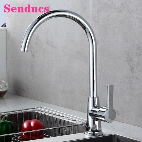 Chrome Kitchen Tap Senducs Single Handle Kitchen Mixer Faucets Quality Zinc Alloy Copper Hot Cold Kitchen Sink Mixer Taps
