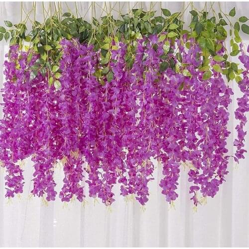 NHBR 16PCS Artificial Wisteria Hanging Flowers Garland Wisteria Artificial Flowers for Wedding Decorations Garden