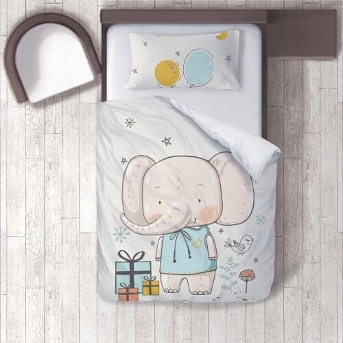 Duvet Cover Set Bedding Set Pillow Case for Baby and Kids Room 3D Printed Beige Baby Elephant Gift Box Model 1403