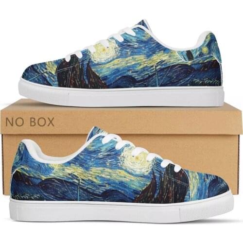 WHEREISART Van Gogh Oil Painting Men Shoes Casual Sneakers 2021 Male Teen College Footwear Tenis Plus Size 48 Luxury Dropship