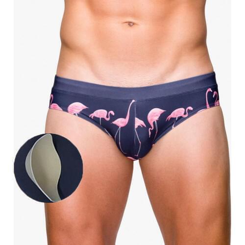 Flamingo Print 2020 Swimsuit Men Swimwear Push Up Pad Mens Swimming Shorts For Men Plus Size Maillot De Bain Homme Gay Swimwear