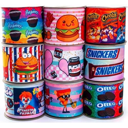25mm/38mm/50mm/75mm 10Yards Snack Biscuit Pattern Printed Grosgrain/Satin Ribbon DIY Crafts Handmade Accessories