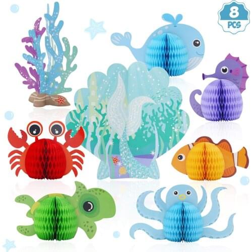 Summer Ocean Animals DIY Honeycomb Ball Little Mermaid Kids Girl One 1st Birthday Party Under The Sea Theme Parti Baby Shower