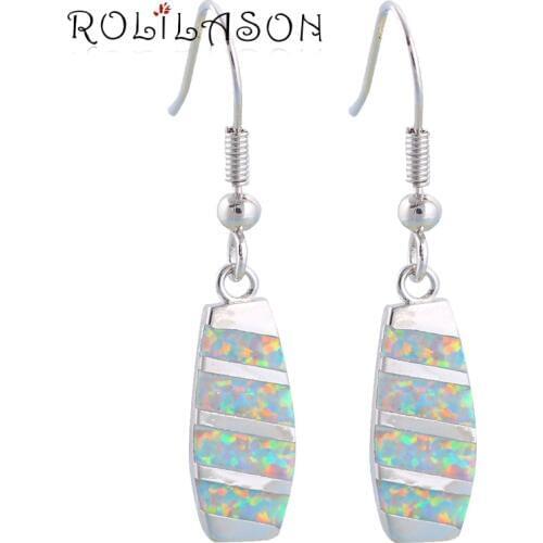 Summer style Gorgeous Dangle earrings Fashion Jewelry White Fire Opal Silver Stamped Drop Earrings for women OE262