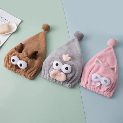 Cute Shower Cap Cartoon Microfiber Hair Dry Cap Quick-Drying Women Hair Towel Bathing Cap Absorbent Shower Hat for Bath Sauna