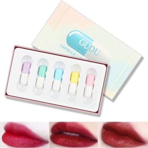 Fashion 5pcs/lot Capsule Mini Long Lasting Moisturizer Sexy Matte Red Lipstick Set Waterproof Natural Lip Balm Velvet Lip Beauty