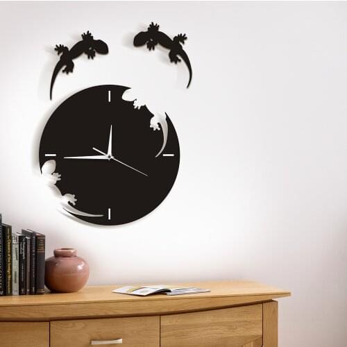 Geckos Escape From Wall Clock Salamander Gecko Lizard Abstract Wall Watch Art Decor Silhouette Reptile Animals Wall Decor