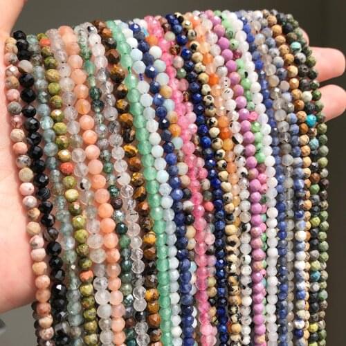 Natural Faceted Sunstone Labradorite Tourmaline Stone Beads Round Loose Spacer Bead for Jewelry Making DIY Bracelet Accessories