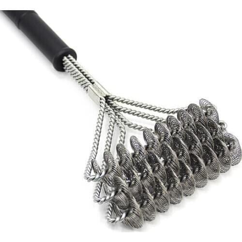 Stainless Steel Barbecue Grill Cleaner Brush Three Wire Spring With Handle Durable Non-stick Cleaning Brush BBQ Tools