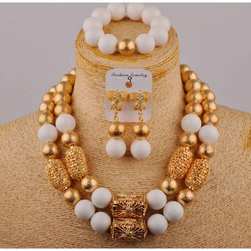 Nigerian Wedding African Beads White Jewelry Set Women Costume Necklace Bridal Jewelry Sets