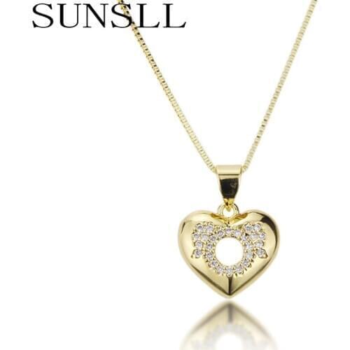 SUNSLL New Gold copper necklace white Cubic Zirconia necklace for women heart necklace fashion party jewelry Pendant necklace