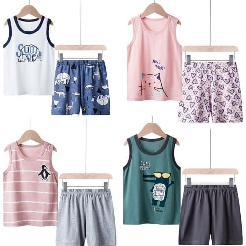 New Kids Pajamas Cartoon Pijama Infantil Kids Sleeveless Vest Sleepwear Suit Baby Girls Clothes Cotton Pyjamas Nightwear 2-9Y
