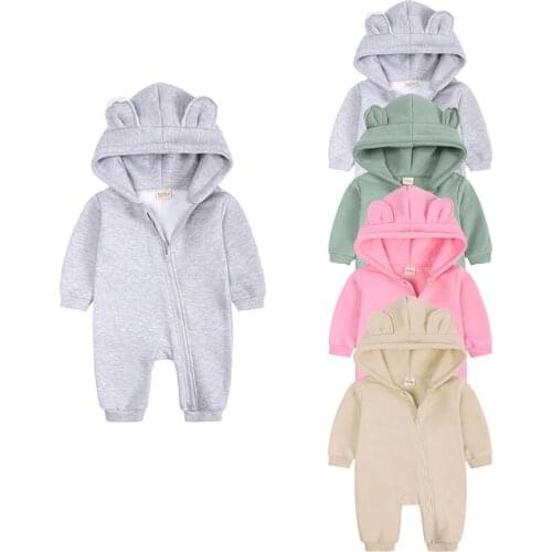 New Solid Bear Romper Bodysuit Hoodies For Newborn Baby Boys Girls Clothes Jumpsuit Overall Infant Costume Long Sleeve Rompers