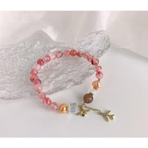 Origin Summer Exquisite Pink Crystal Beaded Bracelets for Women Gold Metal Planet Airplane Chain Rhinestone Bracelets Jewelry
