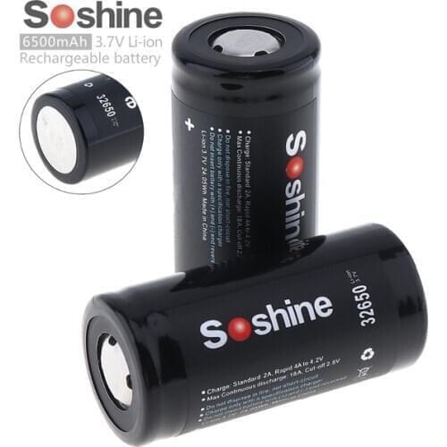 Soshine High Capacity 6500mAh 3.7V 32650 Li-ion Rechargeable Battery with 18A Discharge Current for LED Flashlights Headlamps