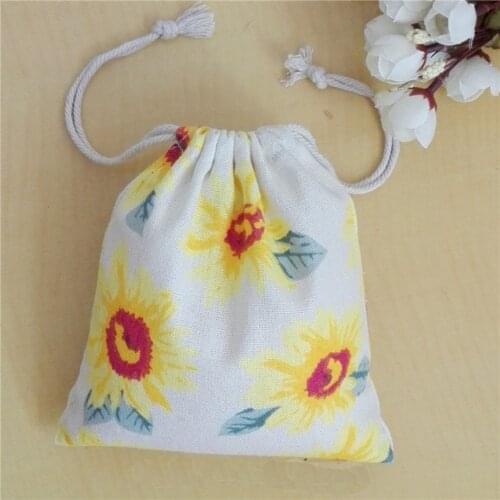 Rustic Style Flower Linen Cotton Drawstring Gift Bags Candy Cookie Storage Bag DIY Pouch For Wedding Birthday Party Decoration