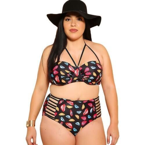 Sale 5XL Floral Printed Plus Size Bikini Set Women Vintage High Waist Swimwear Bathing Suit Summer Monokini Swimsuit Female Q30