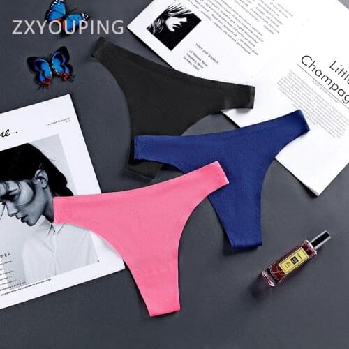 ZXYOUPING Sexy Seamless Thongs Women Underwear Ice Silk Breathable Panties Solid Lingerie Low-Rise G-string Large Size