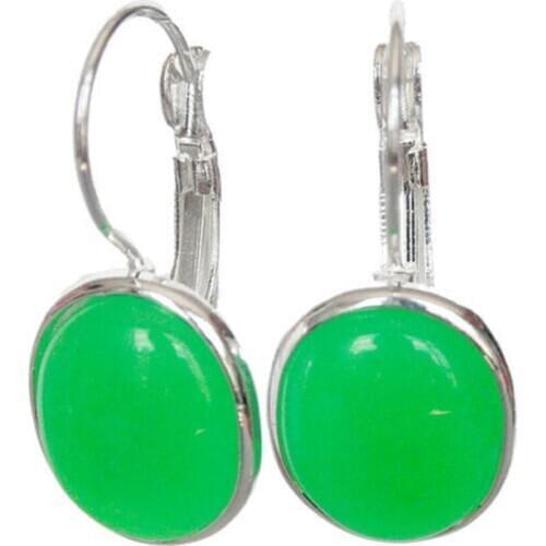 Hot Sell Fashion 925 Sterling Silver Natural Green jade Quartzite stone Dangle Earrings